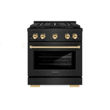 ZLINE Autograph Edition 30 in. 4.2 cu. ft. Paramount Dual Fuel Range with 4 Burner DuoPro™ Cooktop and Electric Convection Oven in Black Stainless Steel and Polished Gold Accents (PSDRBZ-30-G) - (PSDRBZ30G) -