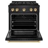 ZLINE Autograph Edition 30 in. 4.2 cu. ft. Paramount Dual Fuel Range with 4 Burner DuoPro™ Cooktop and Electric Convection Oven in Black Stainless Steel and Polished Gold Accents (PSDRBZ-30-G) - (PSDRBZ30G) -