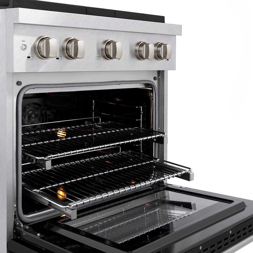 ZLINE 30 in. 4.2 cu. ft. Paramount Dual Fuel Range with 4 Burner DuoPro™ Cooktop and Electric Convection Oven in Satin Stainless Steel with Black Matte Door (PSDRS-BLM-30) - (PSDRSBLM30) -