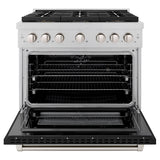 ZLINE 36 in. 5.2 cu. ft. Paramount Dual Fuel Range with 6 Burner DuoPro™ Cooktop and Electric Convection Oven in Satin Stainless Steel with Black Matte Door (PSDRS-BLM-36) - (PSDRSBLM36) -