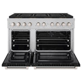 ZLINE 48 in. 6.7 cu. ft. Paramount Dual Fuel Range with 8 Burner DuoPro™ Cooktop and Dual Ovens in Satin Stainless Steel with Black Matte Doors (PSDRS-BLM-48) - (PSDRSBLM48) -
