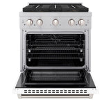 ZLINE 30 in. 4.2 cu. ft. Paramount Dual Fuel Range with 4 Burner DuoPro™ Cooktop and Electric Convection Oven in Satin Stainless Steel with White Matte Door (PSDRS-WM-30) - (PSDRSWM30) -