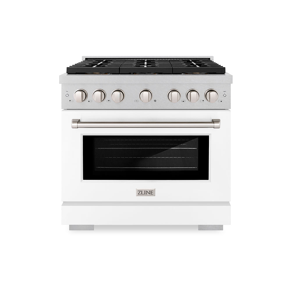 ZLINE 36 in. 5.2 cu. ft. Paramount Dual Fuel Range with 6 Burner DuoPro™ Cooktop and Electric Convection Oven in Satin Stainless Steel with White Matte Door (PSDRS-WM-36) - (PSDRSWM36) -