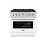 ZLINE 36 in. 5.2 cu. ft. Paramount Dual Fuel Range with 6 Burner DuoPro™ Cooktop and Electric Convection Oven in Satin Stainless Steel with White Matte Door (PSDRS-WM-36) - (PSDRSWM36) -