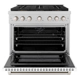ZLINE 36 in. 5.2 cu. ft. Paramount Dual Fuel Range with 6 Burner DuoPro™ Cooktop and Electric Convection Oven in Satin Stainless Steel with White Matte Door (PSDRS-WM-36) - (PSDRSWM36) -