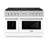 ZLINE 48 in. 6.7 cu. ft. Paramount Dual Fuel Range with 8 Burner DuoPro™ Cooktop and Dual Ovens in Satin Stainless Steel with White Matte Doors (PSDRS-WM-48) - (PSDRSWM48) -