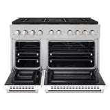ZLINE 48 in. 6.7 cu. ft. Paramount Dual Fuel Range with 8 Burner DuoPro™ Cooktop and Dual Ovens in Satin Stainless Steel with White Matte Doors (PSDRS-WM-48) - (PSDRSWM48) -