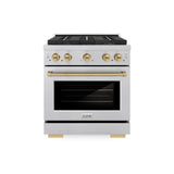 ZLINE Autograph Edition 30 in. 4.2 cu. ft. Paramount Dual Fuel Range with 4 Burner DuoPro™ Cooktop and Electric Convection Oven in Satin Stainless Steel and Champagne Bronze Accents (PSDRSZ-30-CB) - (PSDRSZ30CB) -