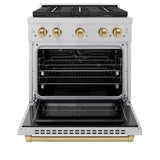 ZLINE Autograph Edition 30 in. 4.2 cu. ft. Paramount Dual Fuel Range with 4 Burner DuoPro™ Cooktop and Electric Convection Oven in Satin Stainless Steel and Champagne Bronze Accents (PSDRSZ-30-CB) - (PSDRSZ30CB) -