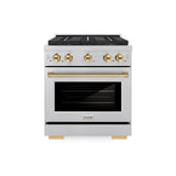 ZLINE Autograph Edition 30 in. 4.2 cu. ft. Paramount Dual Fuel Range with 4 Burner DuoPro™ Cooktop and Electric Convection Oven in Satin Stainless Steel and Polished Gold Accents (PSDRSZ-30-G) - (PSDRSZ30G) -