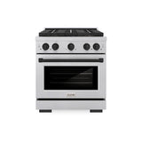 ZLINE Autograph Edition 30 in. 4.2 cu. ft. Paramount Dual Fuel Range with 4 Burner DuoPro™ Cooktop and Electric Convection Oven in Satin Stainless Steel and Matte Black Accents (PSDRSZ-30-MB) - (PSDRSZ30MB) -