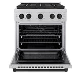 ZLINE Autograph Edition 30 in. 4.2 cu. ft. Paramount Dual Fuel Range with 4 Burner DuoPro™ Cooktop and Electric Convection Oven in Satin Stainless Steel and Matte Black Accents (PSDRSZ-30-MB) - (PSDRSZ30MB) -