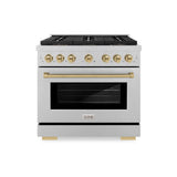 ZLINE Autograph Edition 36 in. 5.2 cu. ft. Paramount Dual Fuel Range with 6 Burner DuoPro™ Cooktop and Electric Convection Oven in Satin Stainless Steel and Champagne Bronze Accents (PSDRSZ-36-CB) - (PSDRSZ36CB) -
