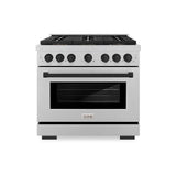 ZLINE Autograph Edition 36 in. 5.2 cu. ft. Paramount Dual Fuel Range with 6 Burner DuoPro™ Cooktop and Electric Convection Oven in Satin Stainless Steel and Matte Black Accents (PSDRSZ-36-MB) - (PSDRSZ36MB) -
