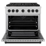 ZLINE Autograph Edition 36 in. 5.2 cu. ft. Paramount Dual Fuel Range with 6 Burner DuoPro™ Cooktop and Electric Convection Oven in Satin Stainless Steel and Matte Black Accents (PSDRSZ-36-MB) - (PSDRSZ36MB) -