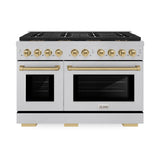 ZLINE Autograph Edition 48 in. 6.7 cu. ft. Paramount Dual Fuel Range with 8 Burner DuoPro™ Cooktop and Dual Ovens in Satin Stainless Steel and Champagne Bronze Accents (PSDRSZ-48-CB) - (PSDRSZ48CB) -