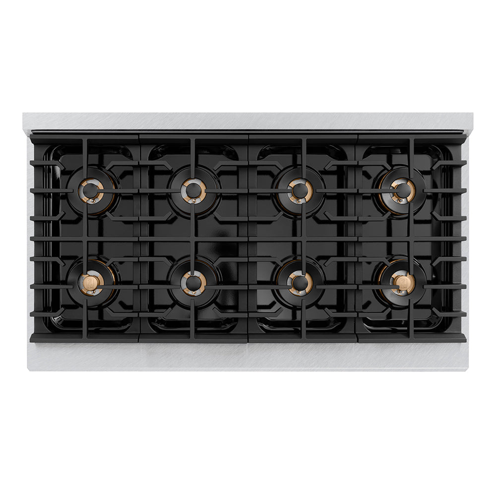ZLINE Autograph Edition 48 in. 6.7 cu. ft. Paramount Dual Fuel Range with 8 Burner DuoPro™ Cooktop and Dual Ovens in Satin Stainless Steel and Champagne Bronze Accents (PSDRSZ-48-CB) - (PSDRSZ48CB) -