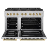 ZLINE Autograph Edition 48 in. 6.7 cu. ft. Paramount Dual Fuel Range with 8 Burner DuoPro™ Cooktop and Dual Ovens in Satin Stainless Steel and Champagne Bronze Accents (PSDRSZ-48-CB) - (PSDRSZ48CB) -