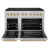 ZLINE Autograph Edition 48 in. 6.7 cu. ft. Paramount Dual Fuel Range with 8 Burner DuoPro™ Cooktop and Dual Ovens in Satin Stainless Steel and Polished Gold Accents (PSDRSZ-48-G) - (PSDRSZ48G) -