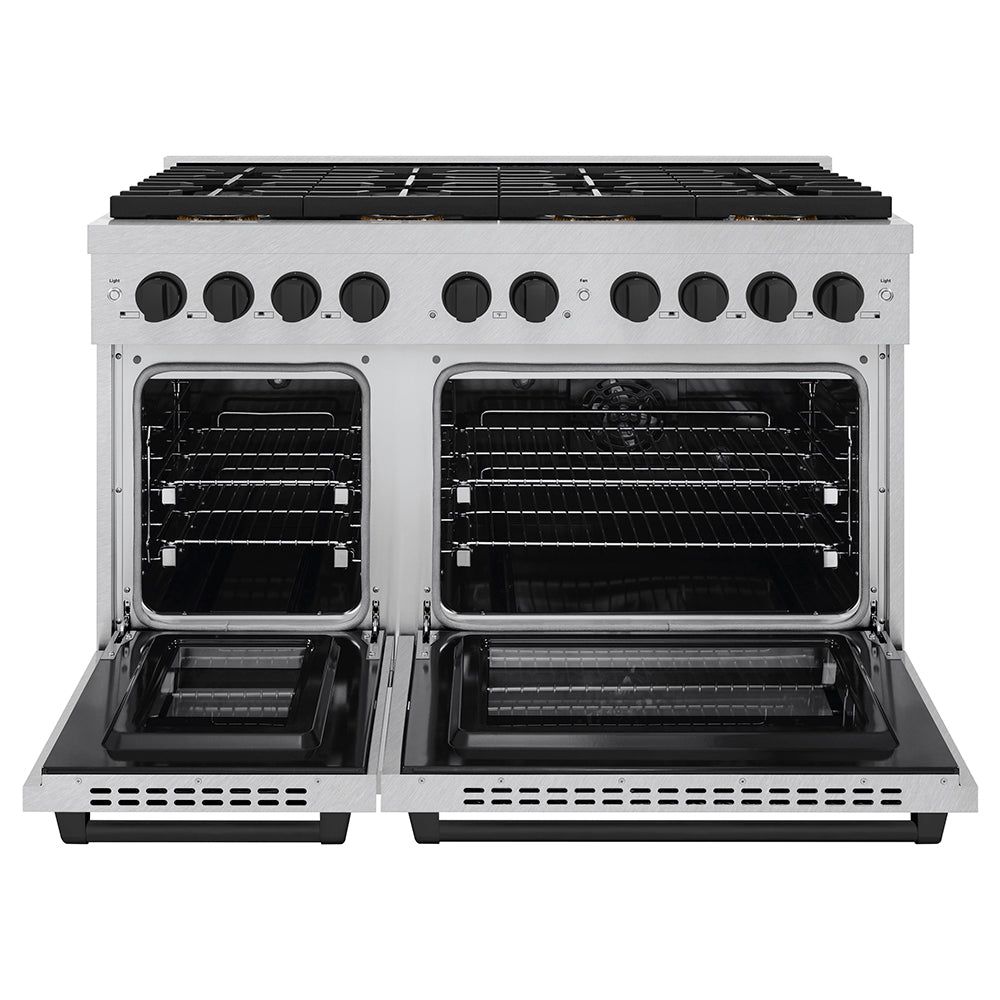 ZLINE Autograph Edition 48 in. 6.7 cu. ft. Paramount Dual Fuel Range with 8 Burner DuoPro™ Cooktop and Dual Ovens in Satin Stainless Steel and Matte Black Accents (PSDRSZ-48-MB) - (PSDRSZ48MB) -
