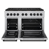 ZLINE Autograph Edition 48 in. 6.7 cu. ft. Paramount Dual Fuel Range with 8 Burner DuoPro™ Cooktop and Dual Ovens in Satin Stainless Steel and Matte Black Accents (PSDRSZ-48-MB) - (PSDRSZ48MB) -