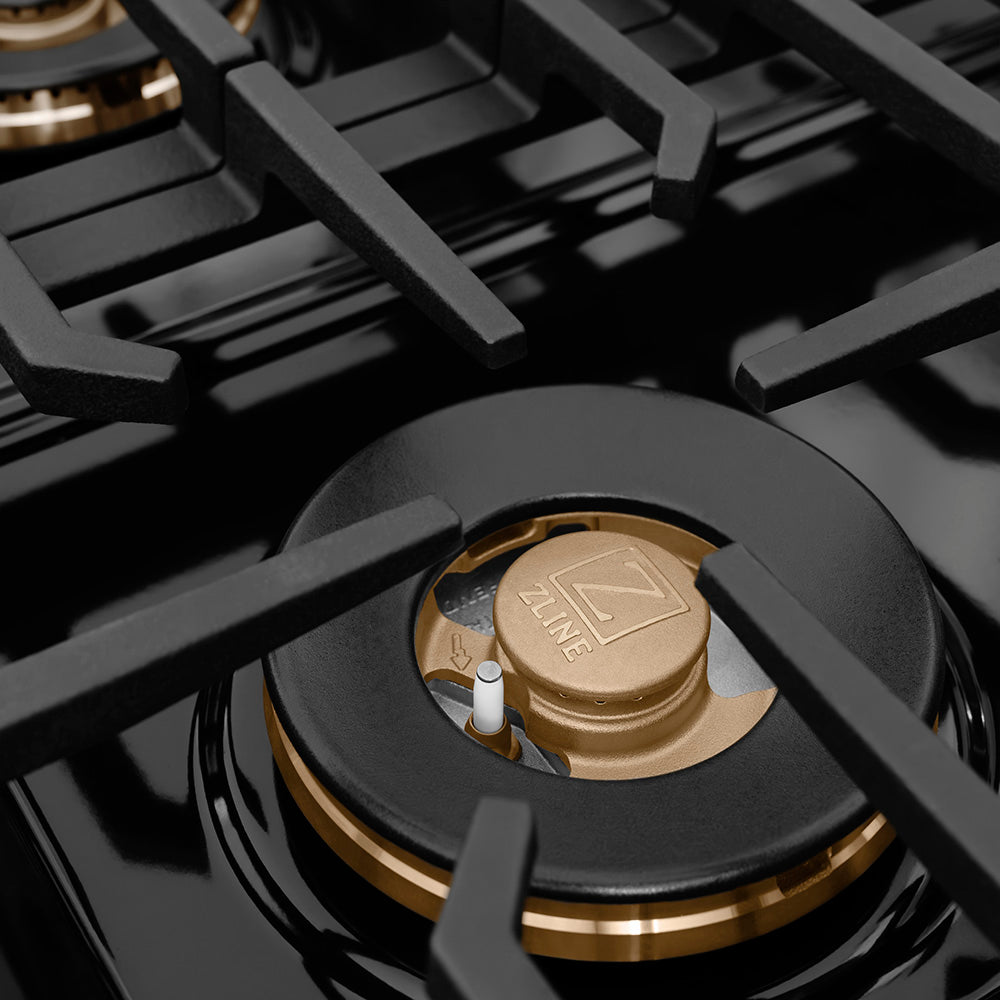 ZLINE Autograph Edition 48 in. 6.7 cu. ft. Paramount Dual Fuel Range with 8 Burner DuoPro™ Cooktop and Dual Ovens in Satin Stainless Steel with Black Matte Doors and Champagne Bronze Accents (PSDRSZ-BLM48-CB) - (PSDRSZBLM48CB) -