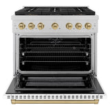 ZLINE Autograph Edition 36 in. 5.2 cu. ft. Paramount Dual Fuel Range with 6 Burner DuoPro™ Cooktop and Electric Convection Oven in Satin Stainless Steel with White Matte Door and Champagne Bronze Accents (PSDRSZ-WM-36-CB) - (PSDRSZWM36CB) -