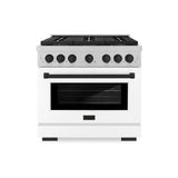ZLINE Autograph Edition 36 in. 5.2 cu. ft. Paramount Dual Fuel Range with 6 Burner DuoPro™ Cooktop and Electric Convection Oven in Satin Stainless Steel with White Matte Door and Matte Black Accents (PSDRSZ-WM-36-MB) - (PSDRSZWM36MB) -