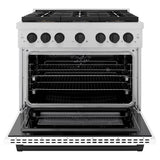 ZLINE Autograph Edition 36 in. 5.2 cu. ft. Paramount Dual Fuel Range with 6 Burner DuoPro™ Cooktop and Electric Convection Oven in Satin Stainless Steel with White Matte Door and Matte Black Accents (PSDRSZ-WM-36-MB) - (PSDRSZWM36MB) -
