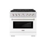ZLINE 36 in. 5.2 cu. ft. Paramount Dual Fuel Range with 6 Burner DuoPro™ Cooktop and Electric Convection Oven with White Matte Door (PSDR-WM-36) - (PSDRWM36) -