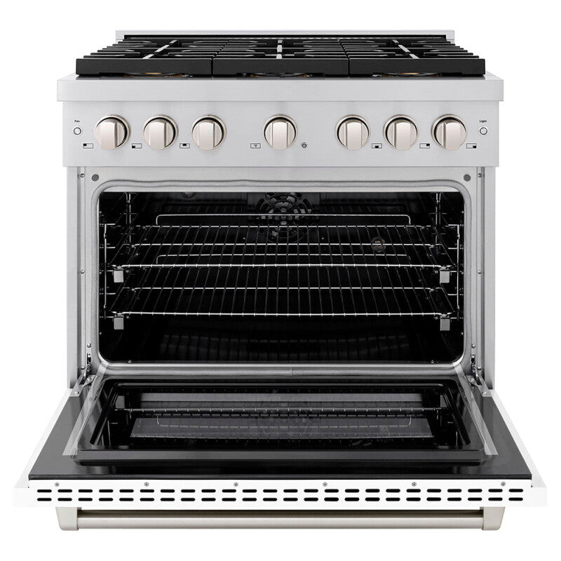 ZLINE 36 in. 5.2 cu. ft. Paramount Dual Fuel Range with 6 Burner DuoPro™ Cooktop and Electric Convection Oven with White Matte Door (PSDR-WM-36) - (PSDRWM36) -