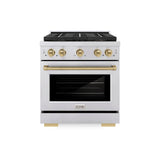 ZLINE Autograph Edition 30 in. 4.2 cu. ft. Paramount Dual Fuel Range with 4 Burner DuoPro™ Cooktop and Electric Convection Oven in Stainless Steel with Champagne Bronze Accents (PSDRZ-30-CB) - (PSDRZ30CB) -