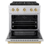 ZLINE Autograph Edition 30 in. 4.2 cu. ft. Paramount Dual Fuel Range with 4 Burner DuoPro™ Cooktop and Electric Convection Oven in Stainless Steel with Champagne Bronze Accents (PSDRZ-30-CB) - (PSDRZ30CB) -
