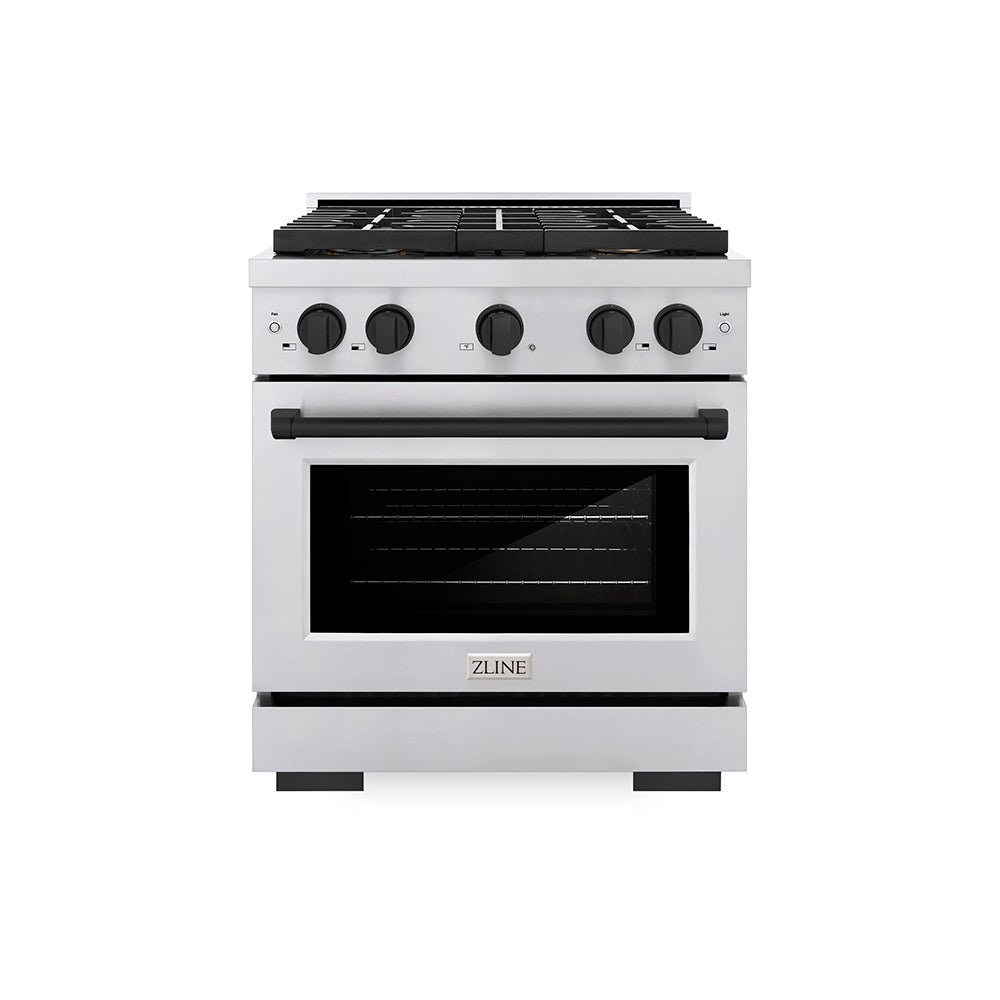 ZLINE Autograph Edition 30 in. 4.2 cu. ft. Paramount Dual Fuel Range with 4 Burner DuoPro™ Cooktop and Electric Convection Oven in Stainless Steel with Matte Black Accents (PSDRZ-30-MB) - (PSDRZ30MB) -