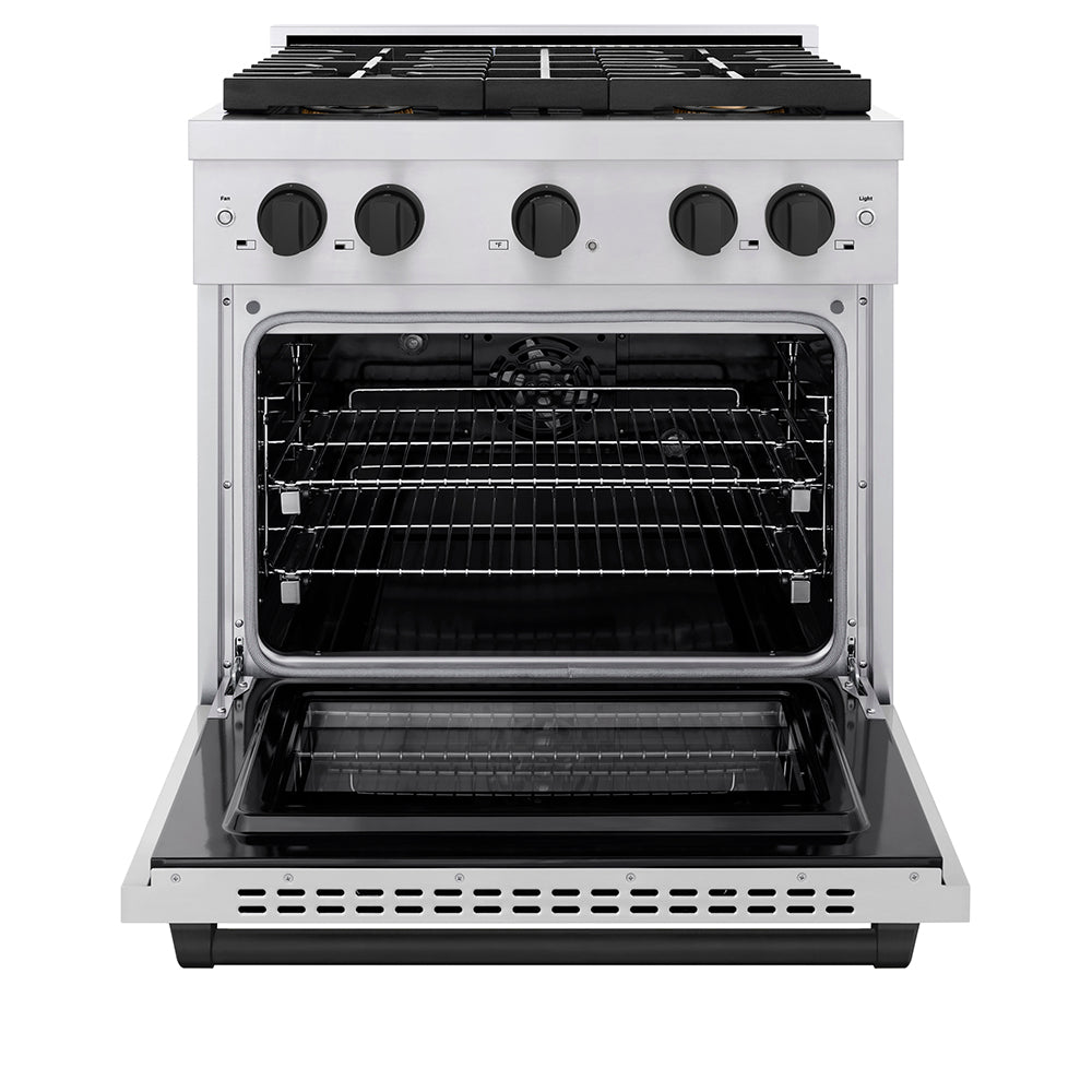 ZLINE Autograph Edition 30 in. 4.2 cu. ft. Paramount Dual Fuel Range with 4 Burner DuoPro™ Cooktop and Electric Convection Oven in Stainless Steel with Matte Black Accents (PSDRZ-30-MB) - (PSDRZ30MB) -