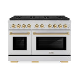 ZLINE Autograph Edition 48 in. 6.7 cu. ft. Paramount Dual Fuel Range with 8 Burner DuoPro™ Cooktop and Dual Ovens in Stainless Steel and Polished Gold Accents (PSDRZ-48-G) - (PSDRZ48G) -