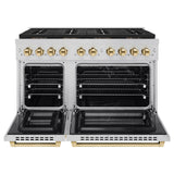 ZLINE Autograph Edition 48 in. 6.7 cu. ft. Paramount Dual Fuel Range with 8 Burner DuoPro™ Cooktop and Dual Ovens in Stainless Steel and Polished Gold Accents (PSDRZ-48-G) - (PSDRZ48G) -