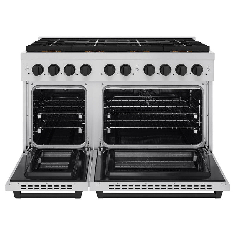 ZLINE Autograph Edition 48 in. 6.7 cu. ft. Paramount Dual Fuel Range with 8 Burner DuoPro™ Cooktop and Dual Ovens in Stainless Steel and Matte Black Accents (PSDRZ-48-MB) - (PSDRZ48MB) -