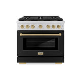 ZLINE Autograph Edition 36 in. 5.2 cu. ft. Paramount Dual Fuel Range with 6 Burner DuoPro™ Cooktop and Electric Convection Oven with Black Matte Door and Champagne Bronze Accents (PSDRZ-BLM-36-CB) - (PSDRZBLM36CB) -