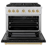ZLINE Autograph Edition 36 in. 5.2 cu. ft. Paramount Dual Fuel Range with 6 Burner DuoPro™ Cooktop and Electric Convection Oven with Black Matte Door and Champagne Bronze Accents (PSDRZ-BLM-36-CB) - (PSDRZBLM36CB) -