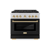 ZLINE Autograph Edition 36 in. 5.2 cu. ft. Paramount Dual Fuel Range with 6 Burner DuoPro™ Cooktop and Electric Convection Oven with Black Matte Door and Polished Gold Accents (PSDRZ-BLM-36-G) - (PSDRZBLM36G) -