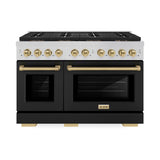 ZLINE Autograph Edition 48 in. 6.7 cu. ft. Paramount Dual Fuel Range with 8 Burner DuoPro™ Cooktop and Dual Ovens with Black Matte Doors and Champagne Bronze Accents (PSDRZ-BLM-48-CB) - (PSDRZBLM48CB) -