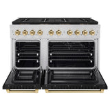 ZLINE Autograph Edition 48 in. 6.7 cu. ft. Paramount Dual Fuel Range with 8 Burner DuoPro™ Cooktop and Dual Ovens with Black Matte Doors and Polished Gold Accents (PSDRZ-BLM-48-G) - (PSDRZBLM48G) -