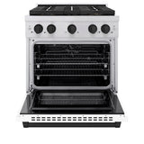 ZLINE Autograph Edition 30 in. 4.2 cu. ft. Paramount Dual Fuel Range with 4 Burner DuoPro™ Cooktop and Electric Convection Oven in Stainless Steel with White Matte Door and Matte Black Accents (PSDRZ-WM-30-MB) - (PSDRZWM30MB) -