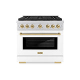 ZLINE Autograph Edition 36 in. 5.2 cu. ft. Paramount Dual Fuel Range with 6 Burner DuoPro™ Cooktop and Electric Convection Oven with White Matte Door and Champagne Bronze Accents (PSDRZ-WM-36-CB) - (PSDRZWM36CB) -