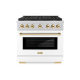 ZLINE Autograph Edition 36 in. 5.2 cu. ft. Paramount Dual Fuel Range with 6 Burner DuoPro™ Cooktop and Electric Convection Oven with White Matte Door and Polished Gold Accents (PSDRZ-WM-36-G) - (PSDRZWM36G) -