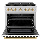ZLINE Autograph Edition 36 in. 5.2 cu. ft. Paramount Dual Fuel Range with 6 Burner DuoPro™ Cooktop and Electric Convection Oven with White Matte Door and Polished Gold Accents (PSDRZ-WM-36-G) - (PSDRZWM36G) -