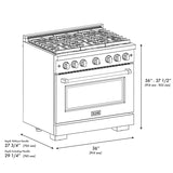 ZLINE Autograph Edition 36 in. 5.2 cu. ft. Paramount Dual Fuel Range with 6 Burner DuoPro™ Cooktop and Electric Convection Oven with White Matte Door and Polished Gold Accents (PSDRZ-WM-36-G) - (PSDRZWM36G) -