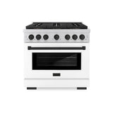 ZLINE Autograph Edition 36 in. 5.2 cu. ft. Paramount Dual Fuel Range with 6 Burner DuoPro™ Cooktop and Electric Convection Oven with White Matte Door and Matte Black Accents (PSDRZ-WM-36-MB) - (PSDRZWM36MB) -