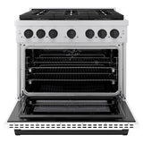 ZLINE Autograph Edition 36 in. 5.2 cu. ft. Paramount Dual Fuel Range with 6 Burner DuoPro™ Cooktop and Electric Convection Oven with White Matte Door and Matte Black Accents (PSDRZ-WM-36-MB) - (PSDRZWM36MB) -